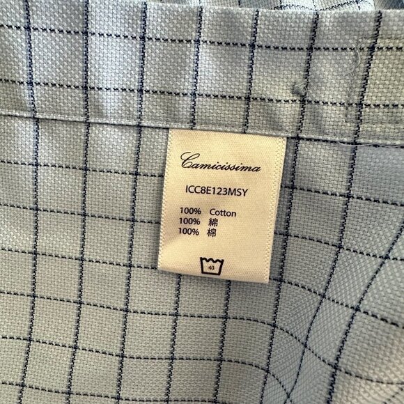 CAMICISSIMA Milano Mens Dress Shirt Short Sleeves Slim Cotton Blue Check Size 42 - Picture 4 of 11